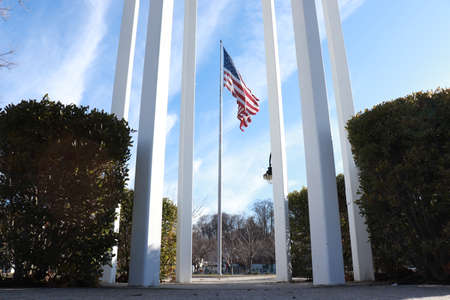 National Flag of the United States of America at the entrance of the National Mallの写真素材