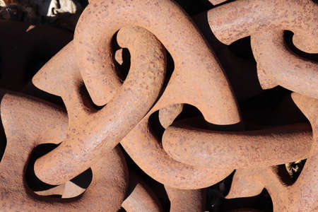 Rusty iron chain close-up. Old rusty iron chain.の写真素材