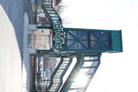 Cableway for skiers and snowboarders in the cityの写真素材