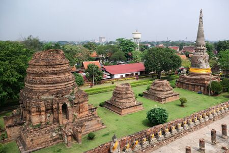 Stupas at the Wat Yai Chai Mongkhon in Ayutthaya, Thailandの写真素材