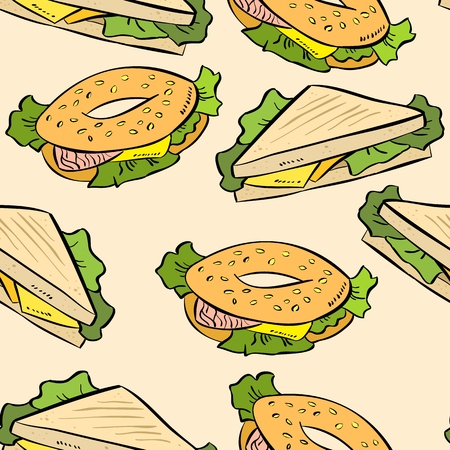 Sandwich doodles cute seamless pattern. Vector printのイラスト素材
