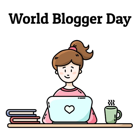 World Blogger Day postcard. Girl with laptopのイラスト素材