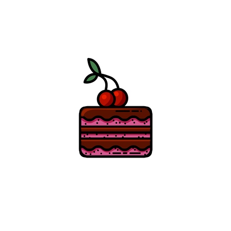 Delicious chocolate cake with a cherry on top flat iconのイラスト素材