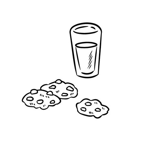 Milk and cookies doodles. Childish style vector illustrationのイラスト素材