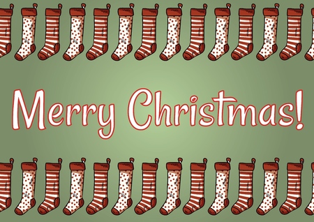 Merry Christmas stockings postcard. Holidays greetings cardのイラスト素材