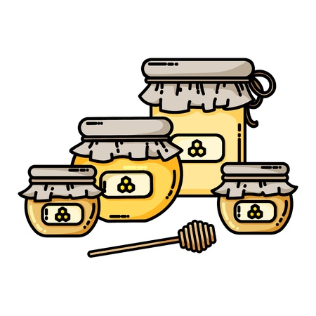 Set of honey jars web icon. Honey . Vector illustration in flat styleのイラスト素材