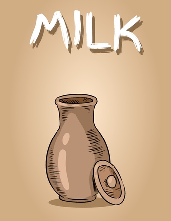 Ceramic milk jug postcard. Pitcher colorful illustrationのイラスト素材