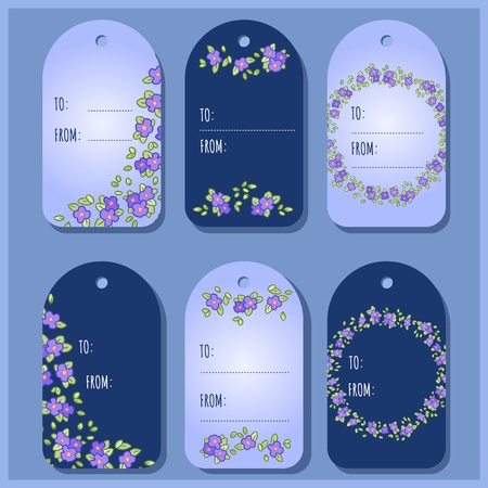 Pansy or Viola flowers and leaves gift tags. Victorian vector labels collectionのイラスト素材