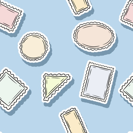 Post stamp stickers seamless pattern. Colorful label backgroundのイラスト素材