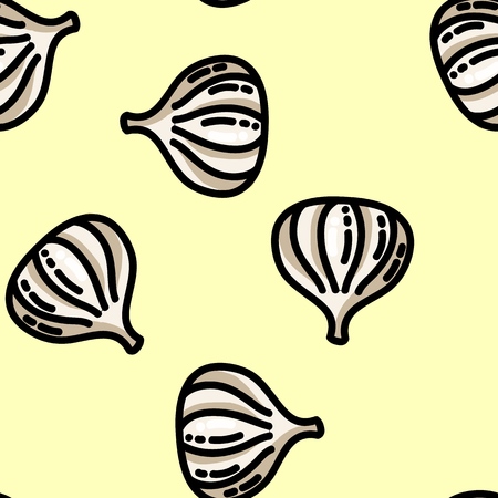 Cute cartoon flat style garlic seamless patternのイラスト素材