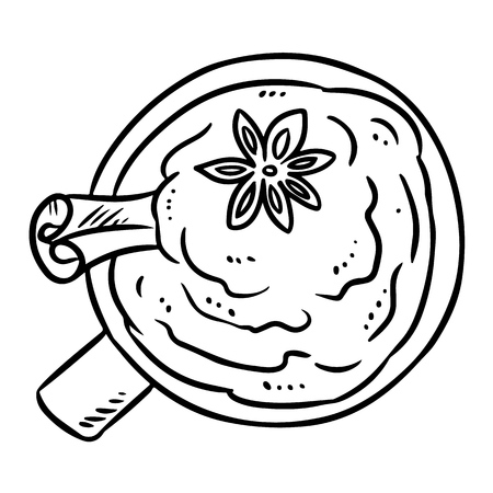 Tasty coffee drink with cinnamon and whipped cream cute doodle sketchのイラスト素材
