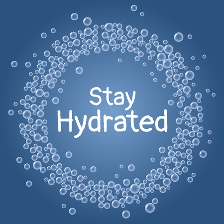 Stay hydrated text. Drink water blue bubbles wreath postcardのイラスト素材