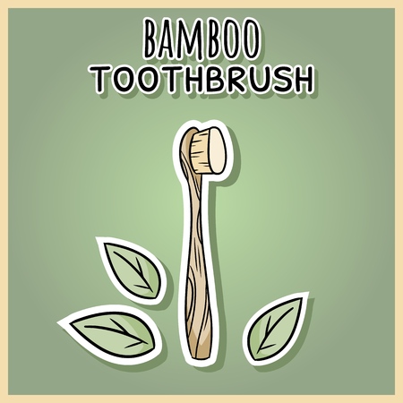 Natural material bamboo tothbrush. Ecological and zero-waste product. Green house and plastic-free livingのイラスト素材
