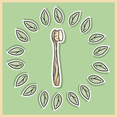 Natural material bamboo tothbrush. Ecological and zero-waste product. Green house and plastic-free livingのイラスト素材