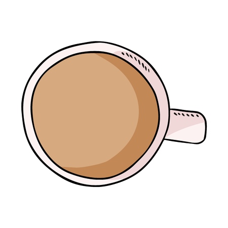 Cup of coffee or tea with milk. Hand drawn cartoon style beverage drinkのイラスト素材
