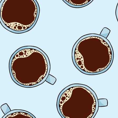 Cup of coffee. Hand drawn cute cartoon seamless pattern. Texture backgroundのイラスト素材