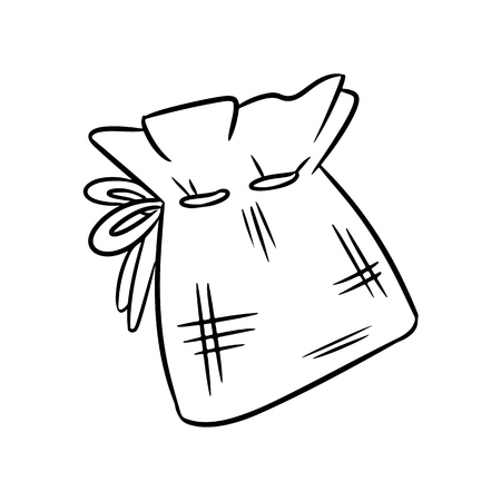 Natural material cotton bag doodle sketch. Ecological and zero-waste bag. Green house and plastic-freeのイラスト素材