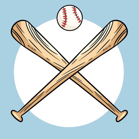 Two crossed baseball bats and ball, icon logo. Vector isolated illustration,. Simple shape for designのイラスト素材