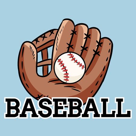 Hand drawn doodle of baseball glove holding a ball. Cartoon style drawing, for posters, decoration and printのイラスト素材