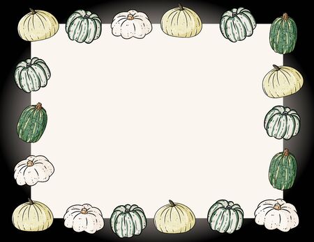 Autumn cute cozy banner with pumpkins. Autumn festive poster. Fall harvest flyerのイラスト素材