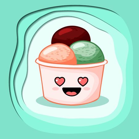 Cute ice cream paper cut image. Cartoon kawaii gelatoのイラスト素材