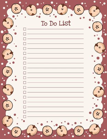Cozy autumn weekly planner and to do list with trendy apple elements ornament. Cute template for agenda, planners, check lists, and stationeryのイラスト素材
