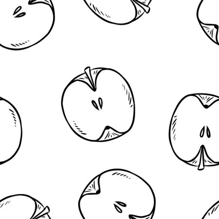 Cute cut in half apples natural drawn seamless pattern wallpaper. Cartoon style decoration background tileのイラスト素材
