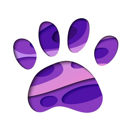 Paw print in layered paper cut style silhouette. Animal childish image of a paw printのイラスト素材