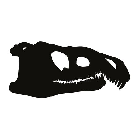 Archosaurus rossicus fossilized skullsilhouette image. Carnivorous archosauriform reptile dinosaur fossil illustration black printのイラスト素材