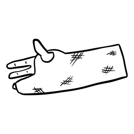 Broken arm cast doodle. Injured limb in gypsum plaster. Media glyph graphic iconのイラスト素材