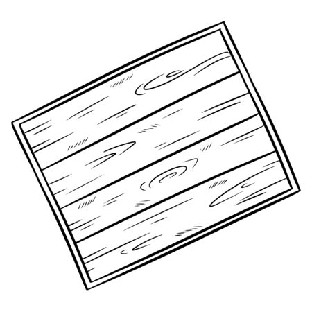 Decorative old wooden rustic tray doodle. Top view hand drawn tray silhouette. Vector image isolated on white. Media highlights graphic symbolのイラスト素材