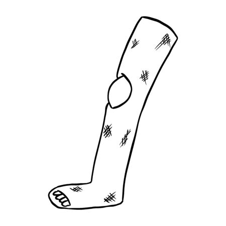 Broken leg cast doodle. Injured limb in gypsum plaster. Media glyph graphic iconのイラスト素材