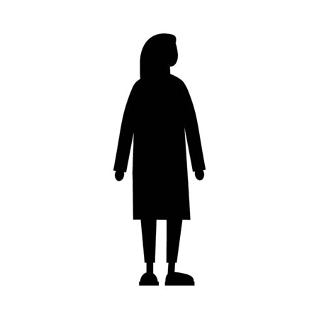 Woman flat style black silhouette. Vector symbol of female standing. Black color isolated on white backgroundのイラスト素材