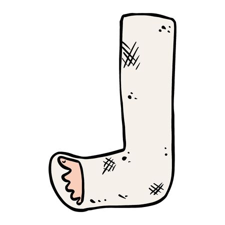 Broken leg cast doodle. Injured limb in gypsum plaster. Media glyph graphic iconのイラスト素材