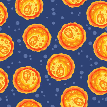 Abstract seamless space pattern background with suns and stars. Solar system planets children...