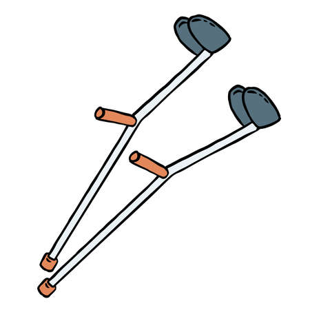 Crutches for disabled people doodle. Walking support colorful vector glyph graphic symbol. Isolated on white background iconのイラスト素材
