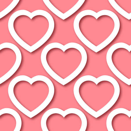 Cute romantic paper cut hearts on pink background seamless border pattern. Saint Valentine Day vector repeatable background tile. Cozy craft template of stock illustration for wrapping designのイラスト素材