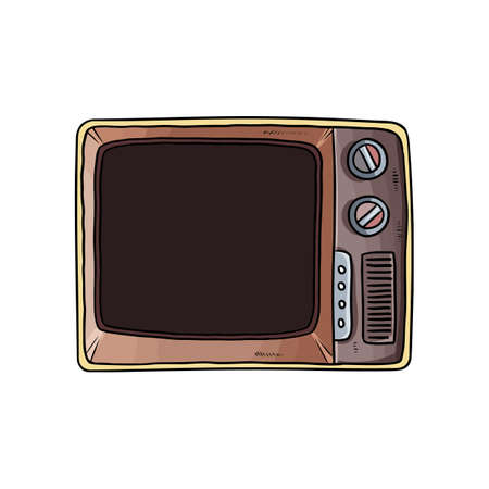 Retro vintage television doodle. Old fashioned tube tv stand vector image.のイラスト素材