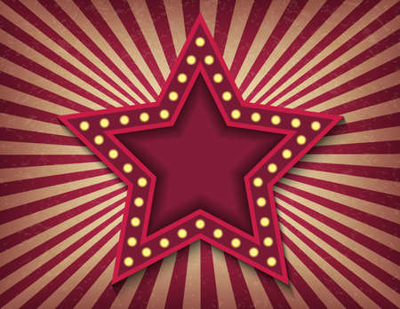 Brightly glowing star retro cinema neon sign. Victory Day. Circus style show horizontal template. Striped swirl textured background. Background vector poster bannerのイラスト素材