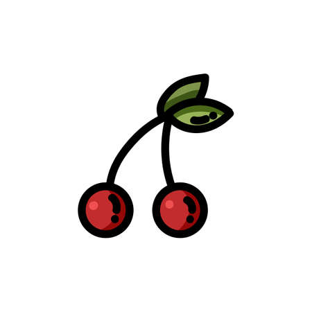 Cherry flat outlined icon. Vector fruit isolated on white background. Vegetarian food symbol, media glyph for webのイラスト素材