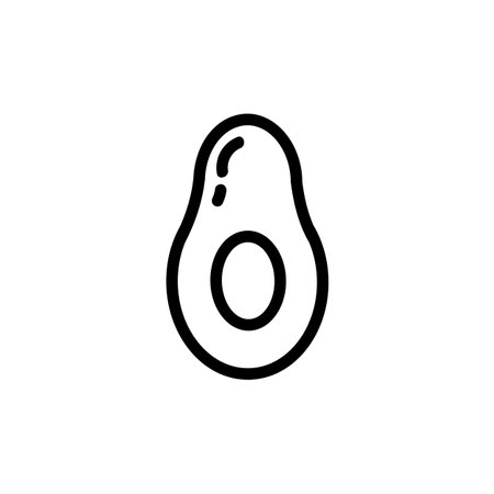 Avocado flat outlined icon. Vector vegetable icon isolated on white background. Vegan food symbol, glyph for webのイラスト素材