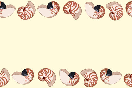 Nautilus shells colorful doodles seamless pattern. Background template of stock sea shells for wrapping design, wallpaper. Repeatable tileのイラスト素材