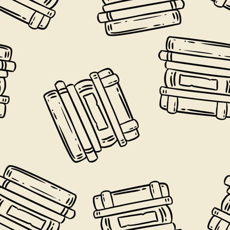 Cute cartoon books doodles seamless border pattern. Vector repeatable background tile. Cozy craft template of stock illustration for wrapping design, wallpaperのイラスト素材