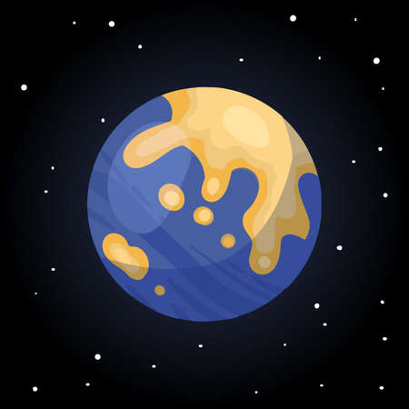 Stylized planet Mercury isolated cartoon image.