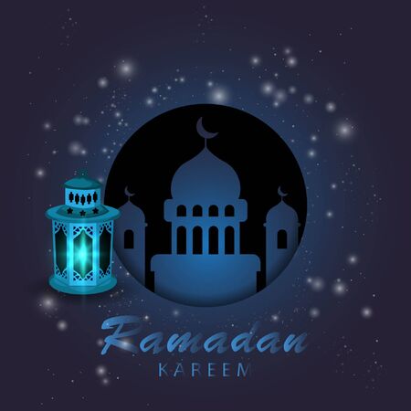 Ramadan Kareem greeting design islamic mosque dome with lanternのイラスト素材