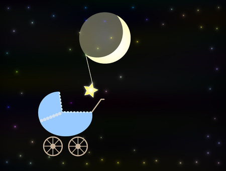 Blue baby pram at nightの写真素材