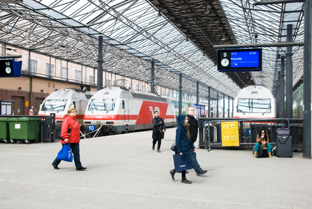 Passengers on the platform of the Central Railway Station. Helsinki. Finland. April 16th, 2011のeditorial素材