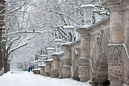 TSARSKOYE SELO, SAINT-PETERSBURG, RUSSIA - JANUARY 27, 2015: The Ramp in Catherine Park near Cameron Gellary. The Tsarskoye Selo is State Museum-Preserve. Located near Saint-Petersburgのeditorial素材