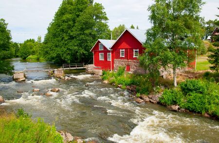 IRJANNE, EURAJOKI, FINLAND - JULY 6, 2013: Part of the museum complex in Irjanne. Faltun mill and sawmillのeditorial素材