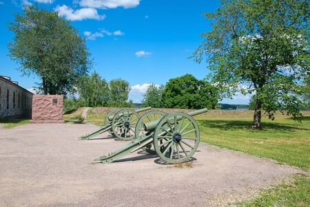 LAPPEENRANTA, FINLAND - JUNE 15, 2016: The Fortress of Lappeenranta. French 90 K / 77 cannons (The De Bange 90 mm cannon (Mle 1877). First World War model that France gave Finland during the Winter Warのeditorial素材